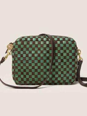 Clare V Midi Sac Deep Pine/Chocolate Woven Checker